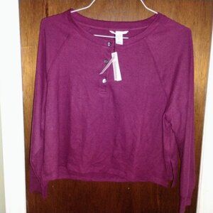 Victoria's Secret Top Women's Burgundy Henley waffle Knit Size M NWT